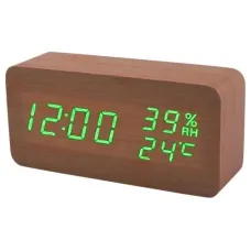 Термогігрометр  VST-872S LED годинник з зеленою підсвіткою Wooden Clock 