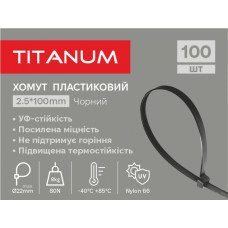 Хомут пластиковый 2.5x100мм 100шт УФ PA6.6 черный (TF-PH2510-B) TITANUM