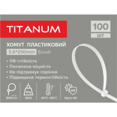 Хомут пластиковый 3.6x250мм 100шт УФ PA6.6 белый (TF-PH3625-W) TITANUM
