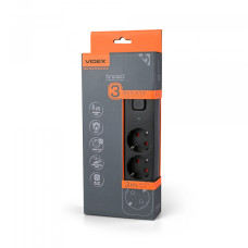 Сетевой удлинитель VIDEX ONCORD с/с 3п 3м (3x1.5мм) с кнопкой Black