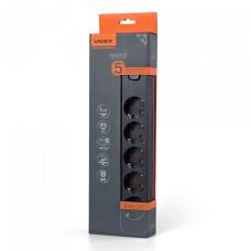 Сетевой удлинитель VIDEX ONCORD с/с 5п 3м (3x1.5мм) с кнопкой Black