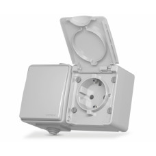 IP65 Розетка зовнішня одинарна із заземленням та вимикачем одноклавішним сіра VIDEX BINERA